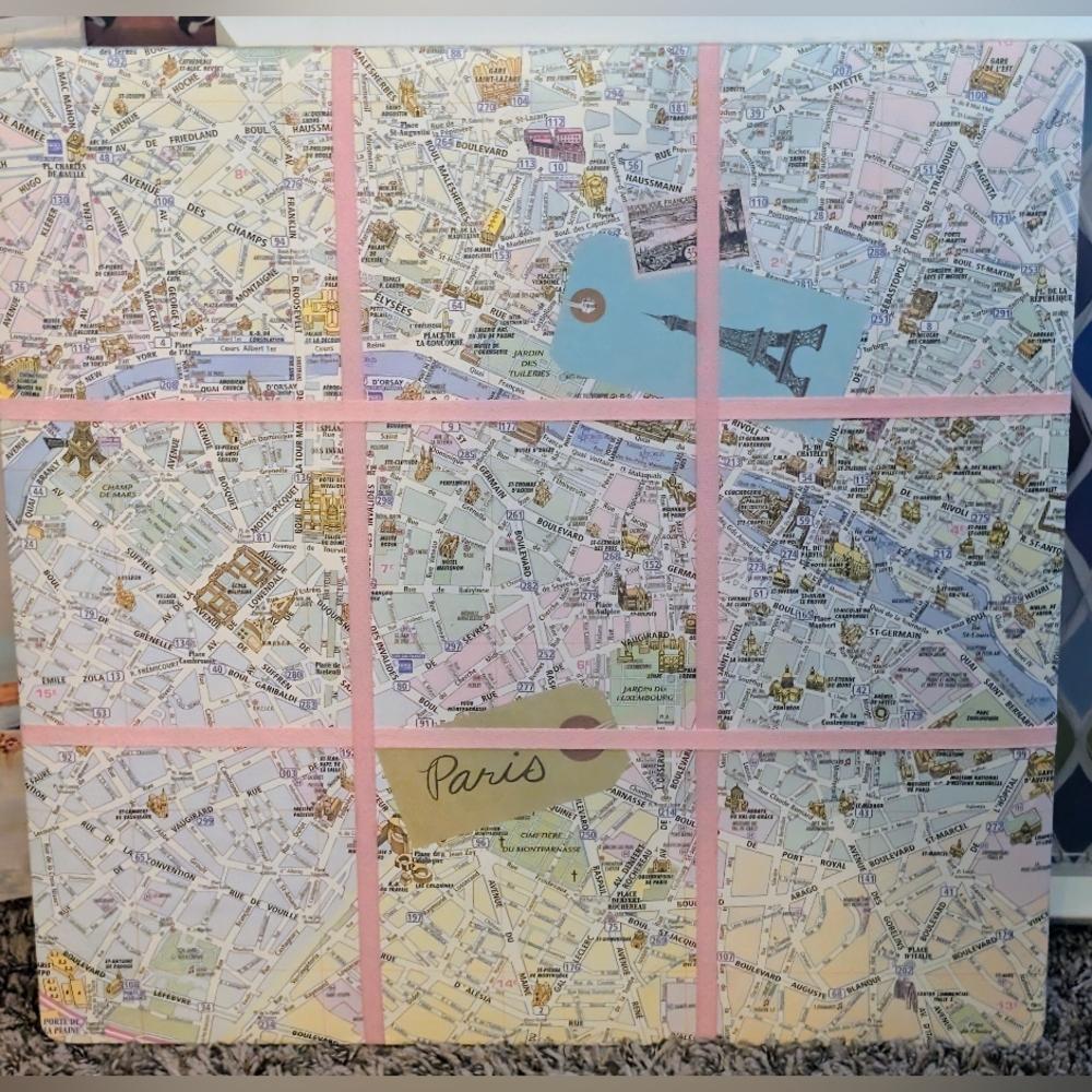 Paris Map Memo/Pin Hanging Board
